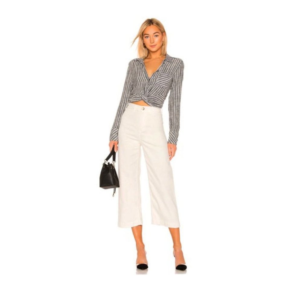 FREE PEOPLE Patti Crop Cotton Pant Ivory Jeans NWT